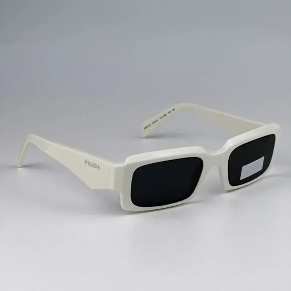 SALE! NEW Prada PR27ZS 17K08Z Talc White Dark Grey Unisex Rectangle Sunglasses - Picture 8 of 13